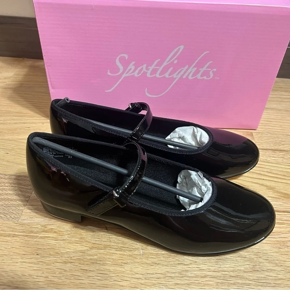 Spotlights Black Patent Tap Shoes NEW Sz 2 Dance Kids Youth